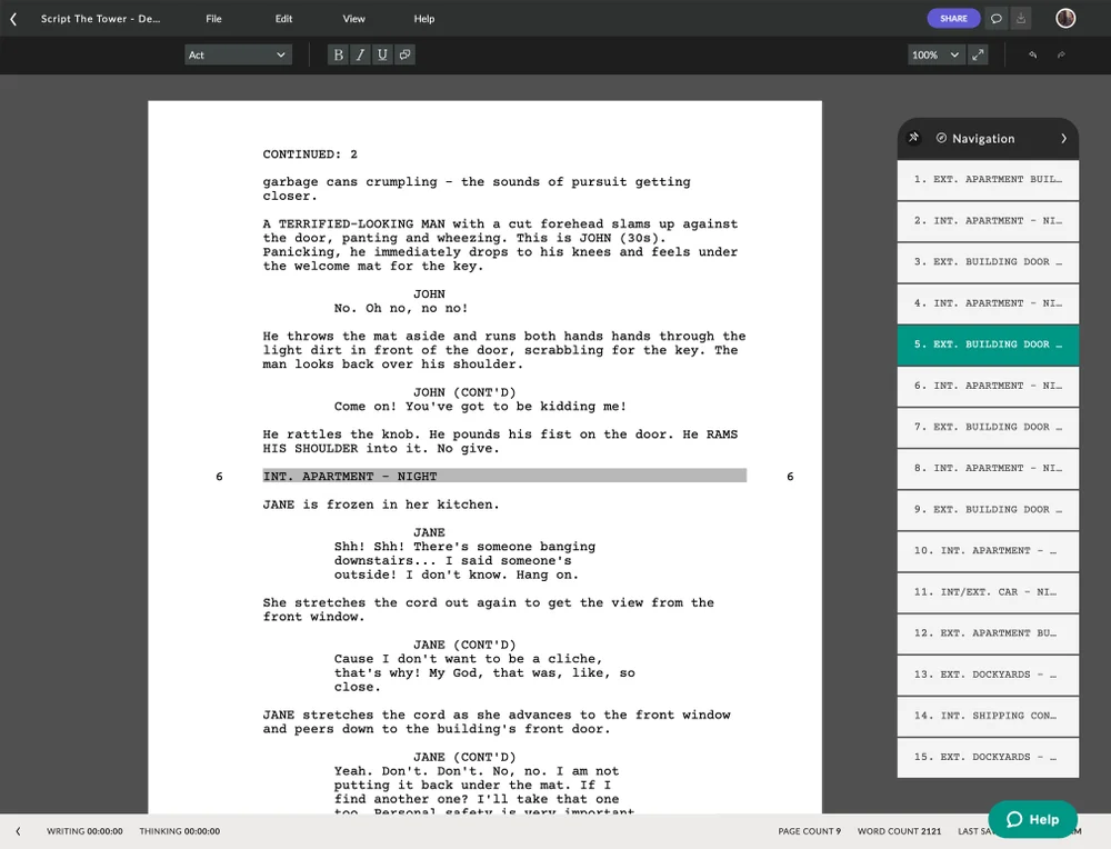 The main script interface for the Celtx web application.