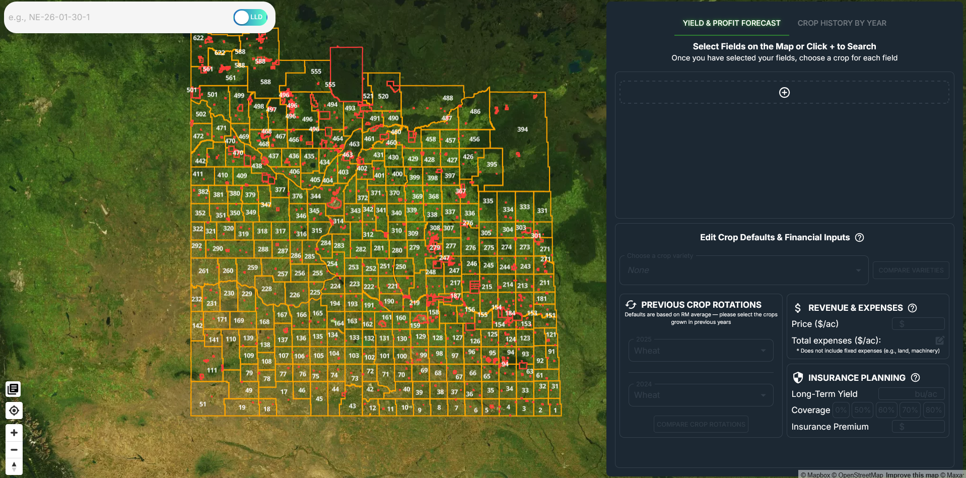 Opening screen in crop decision tool app.