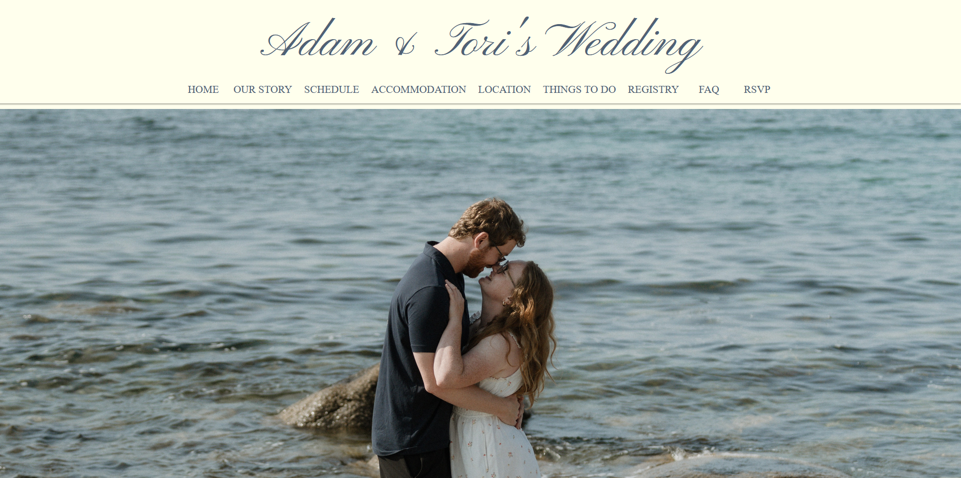 Screenshot of the homepage for my wedding website.